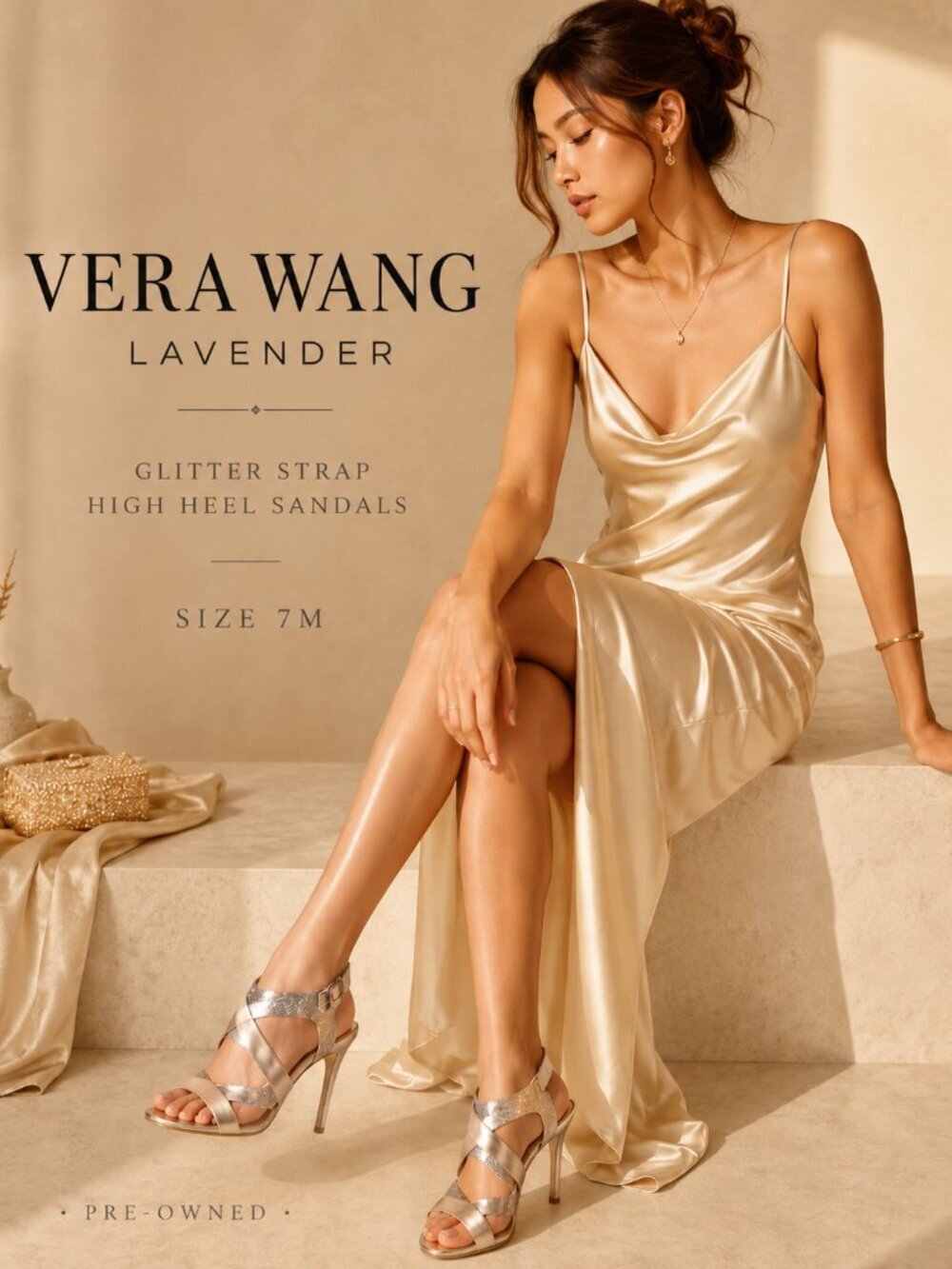 Vera Wang Lavender Label Metallic Gold Glitter Leather Slingback Heels 7M